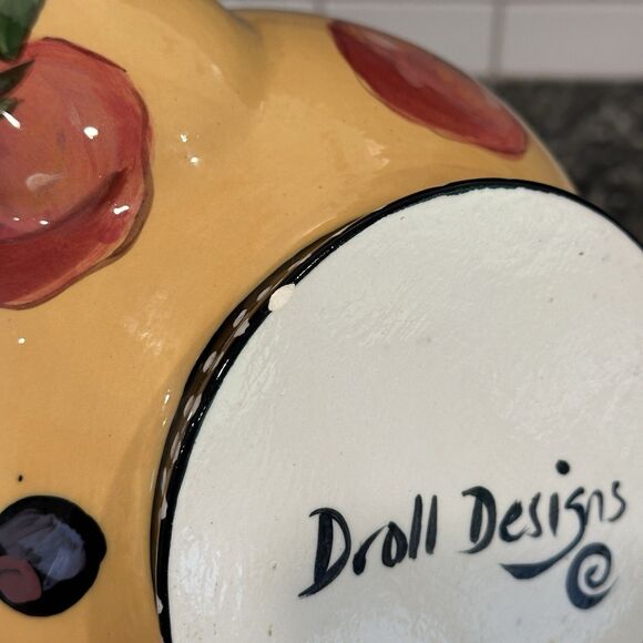 Vtg Droll Designs Ceramic Tea Pot Hand Painted Signed Veggie Tomato Pepper Olive - Picture 13 of 13